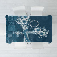 Kia Orana Cook Islands Tapa Floral With Cross Tablecloth Navy Blue
