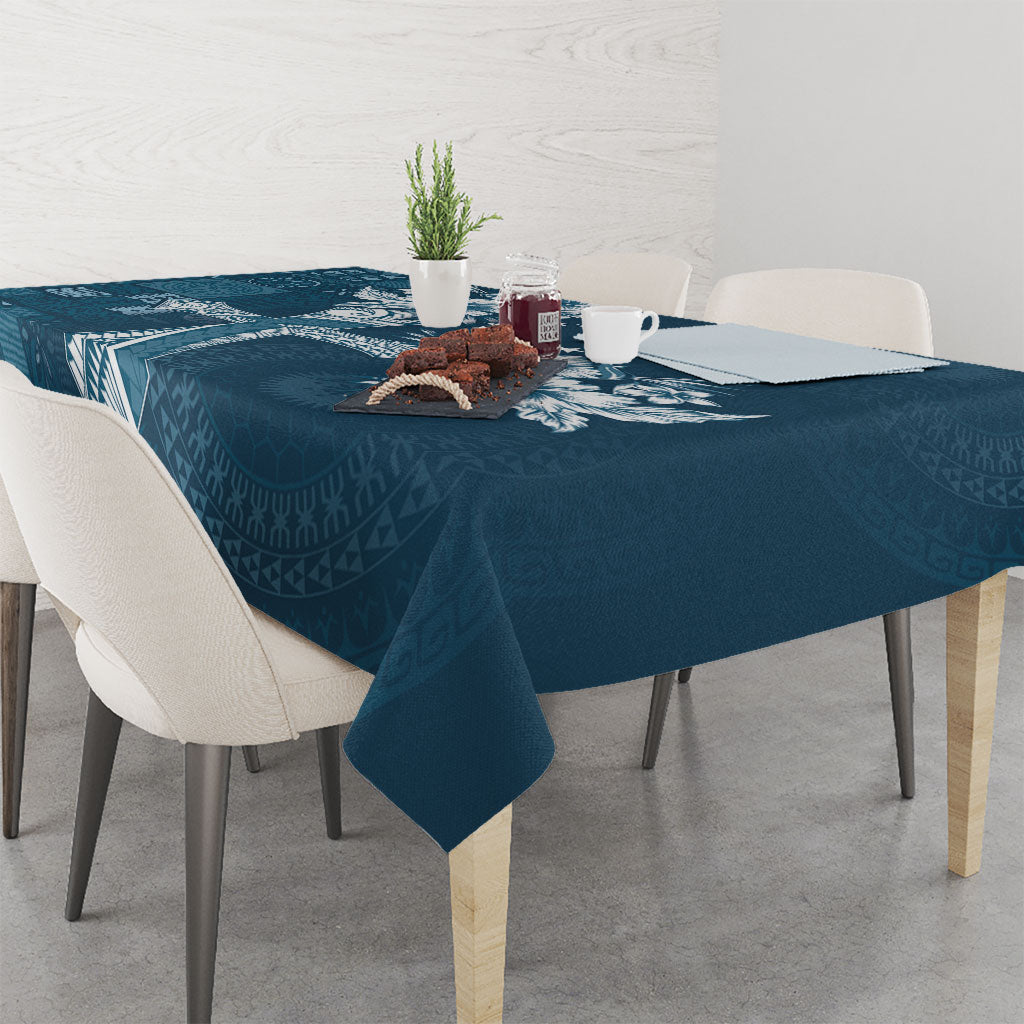 Kia Orana Cook Islands Tapa Floral With Cross Tablecloth Navy Blue