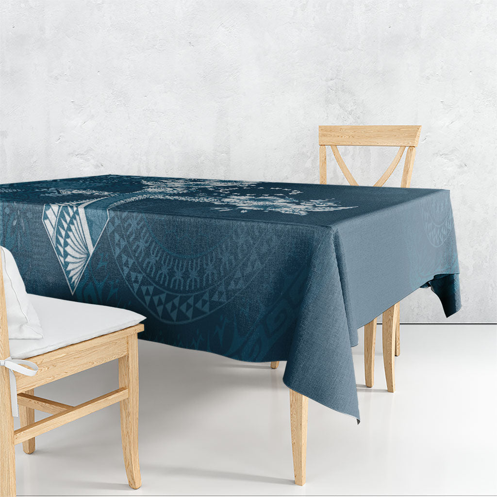 Kia Orana Cook Islands Tapa Floral With Cross Tablecloth Navy Blue