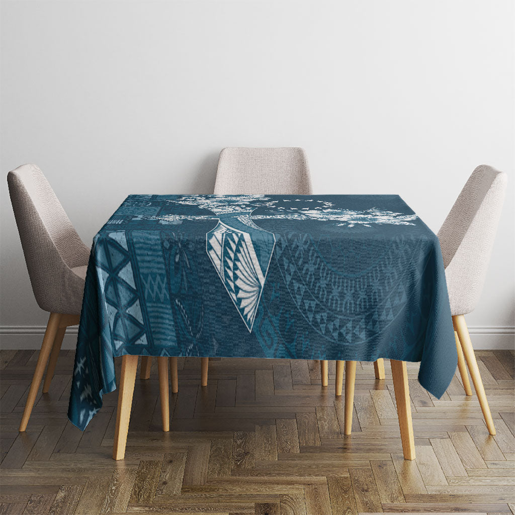 Kia Orana Cook Islands Tapa Floral With Cross Tablecloth Navy Blue