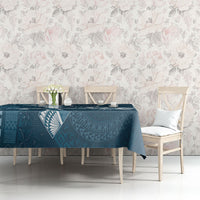 Kia Orana Cook Islands Tapa Floral With Cross Tablecloth Navy Blue