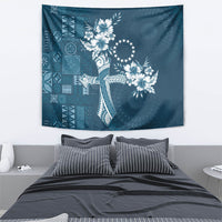Kia Orana Cook Islands Tapa Floral With Cross Tapestry Navy Blue