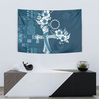 Kia Orana Cook Islands Tapa Floral With Cross Tapestry Navy Blue