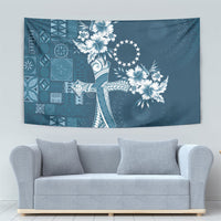 Kia Orana Cook Islands Tapa Floral With Cross Tapestry Navy Blue