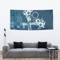 Kia Orana Cook Islands Tapa Floral With Cross Tapestry Navy Blue