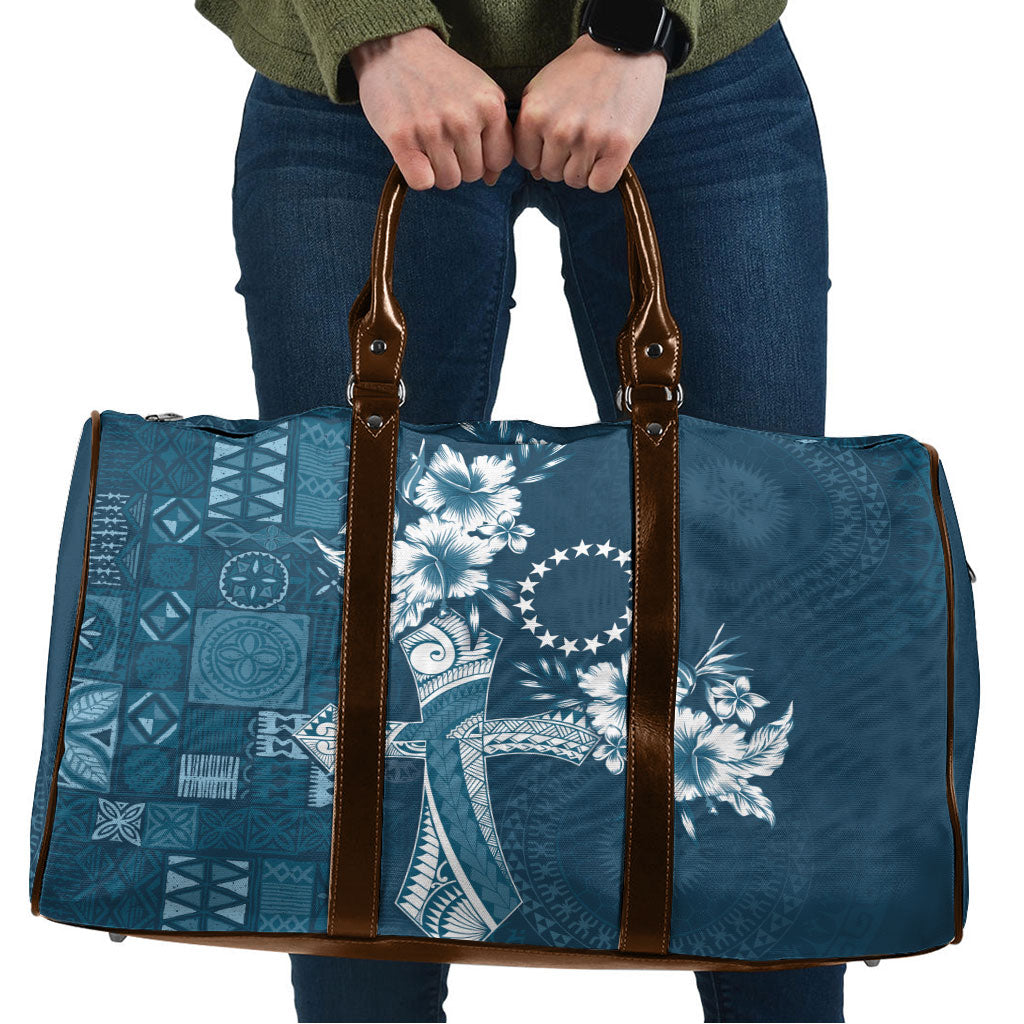 Kia Orana Cook Islands Tapa Floral With Cross Travel Bag Navy Blue