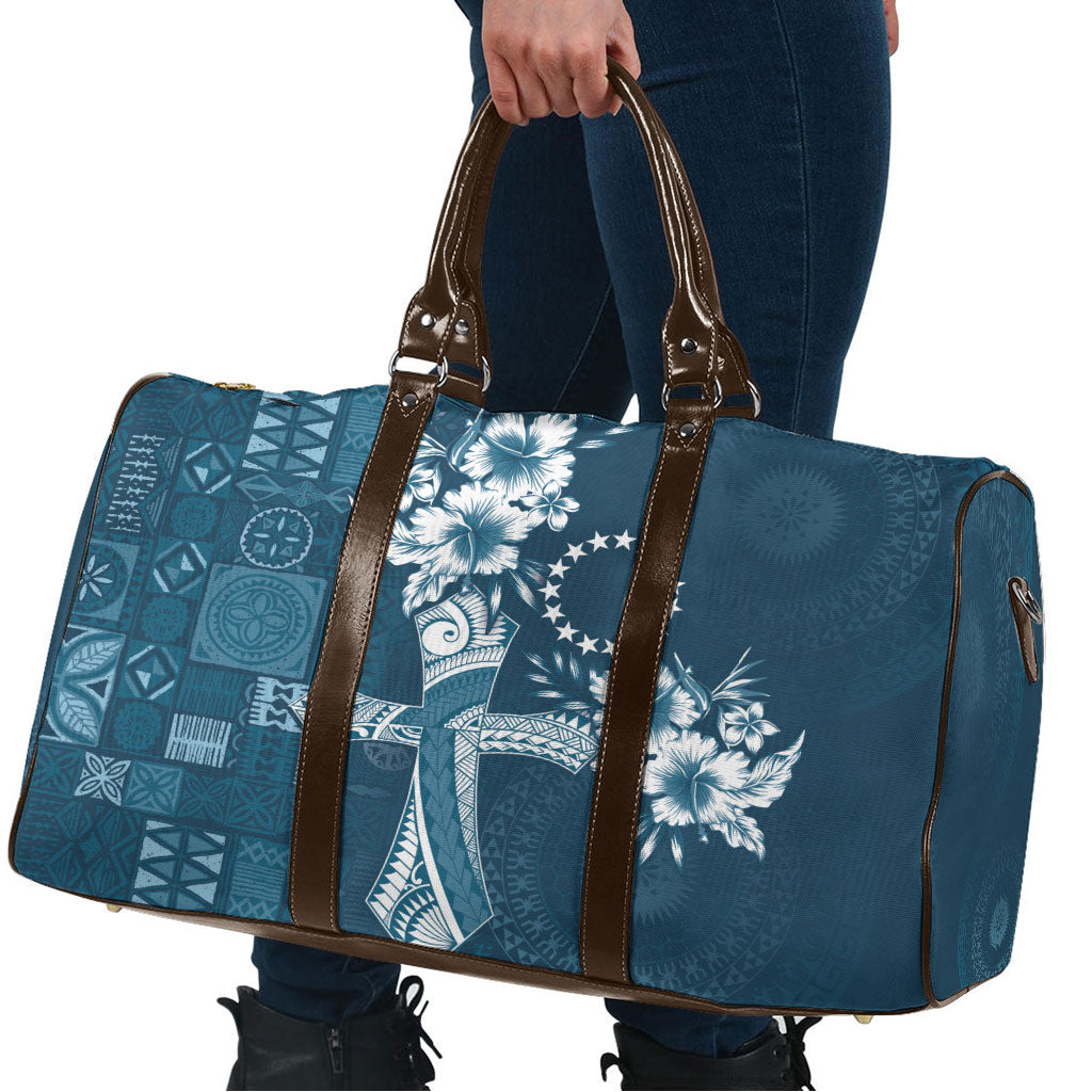 Kia Orana Cook Islands Tapa Floral With Cross Travel Bag Navy Blue LT7 - Polynesian Pride