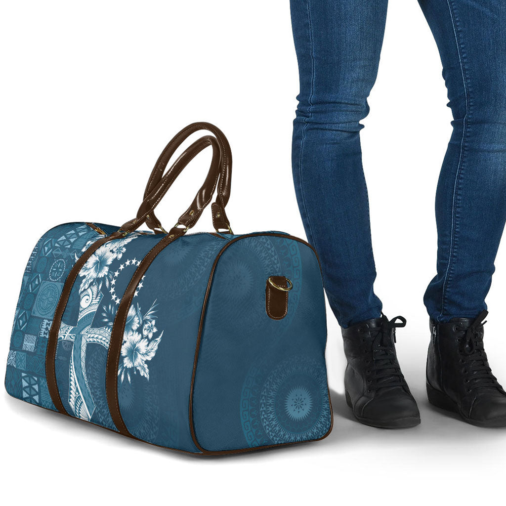 Kia Orana Cook Islands Tapa Floral With Cross Travel Bag Navy Blue LT7 - Polynesian Pride