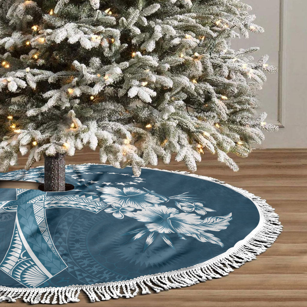 Kia Orana Cook Islands Tapa Floral With Cross Tree Skirt Navy Blue LT7 - Polynesian Pride