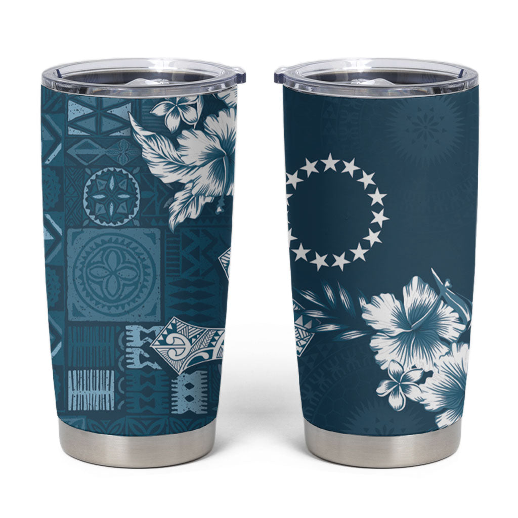 Kia Orana Cook Islands Tapa Floral With Cross Tumbler Cup Navy Blue LT7 Navy Blue - Polynesian Pride