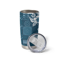 Kia Orana Cook Islands Tapa Floral With Cross Tumbler Cup Navy Blue LT7 - Polynesian Pride