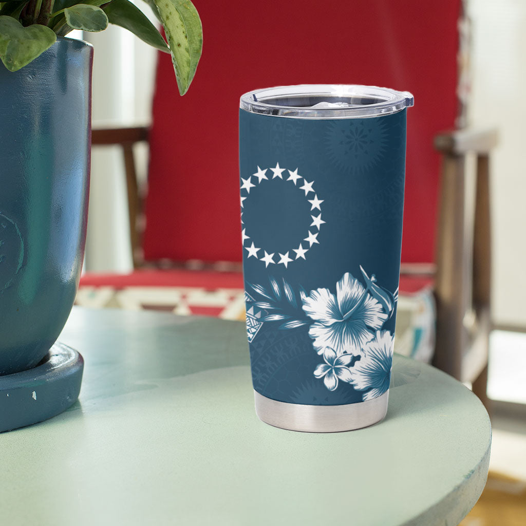 Kia Orana Cook Islands Tapa Floral With Cross Tumbler Cup Navy Blue LT7 - Polynesian Pride