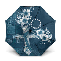 Kia Orana Cook Islands Tapa Floral With Cross Umbrella Navy Blue