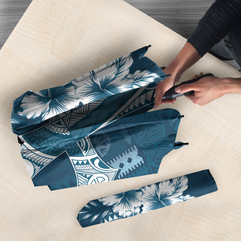 Kia Orana Cook Islands Tapa Floral With Cross Umbrella Navy Blue
