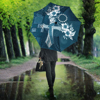 Kia Orana Cook Islands Tapa Floral With Cross Umbrella Navy Blue
