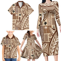 Samoa Tapa Family Matching Long Sleeve Bodycon Dress and Hawaiian Shirt Siapo Mix Tatau Patterns LT7 - Polynesian Pride