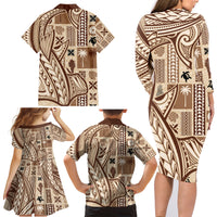 Samoa Tapa Family Matching Long Sleeve Bodycon Dress and Hawaiian Shirt Siapo Mix Tatau Patterns LT7 - Polynesian Pride