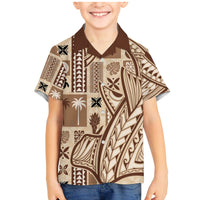 Samoa Tapa Family Matching Mermaid Dress and Hawaiian Shirt Siapo Mix Tatau Patterns LT7 Son's Shirt Beige - Polynesian Pride
