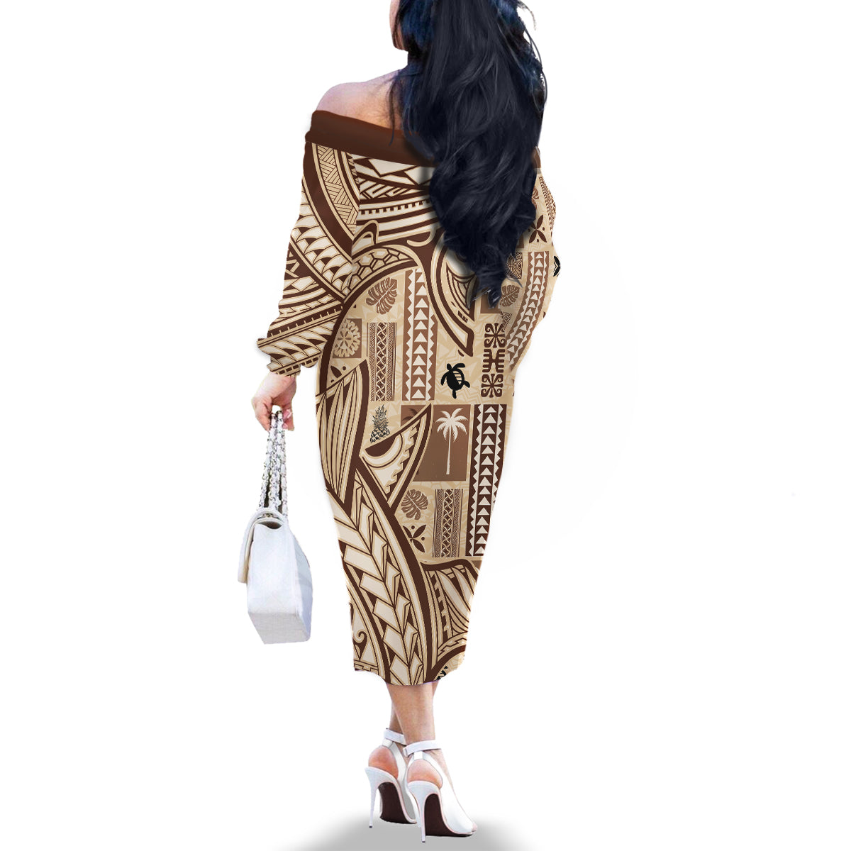 Samoa Tapa Family Matching Off Shoulder Long Sleeve Dress and Hawaiian Shirt Siapo Mix Tatau Patterns LT7 - Polynesian Pride