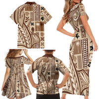 Samoa Tapa Family Matching Short Sleeve Bodycon Dress and Hawaiian Shirt Siapo Mix Tatau Patterns LT7 - Polynesian Pride