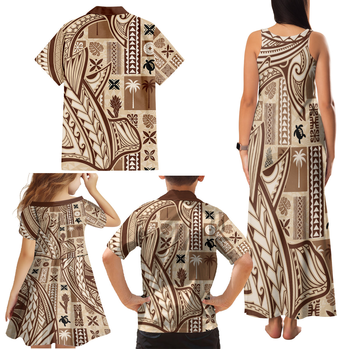 Samoa Tapa Family Matching Tank Maxi Dress and Hawaiian Shirt Siapo Mix Tatau Patterns LT7 - Polynesian Pride
