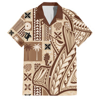 Samoa Tapa Family Matching Tank Maxi Dress and Hawaiian Shirt Siapo Mix Tatau Patterns LT7 Dad's Shirt - Short Sleeve Beige - Polynesian Pride