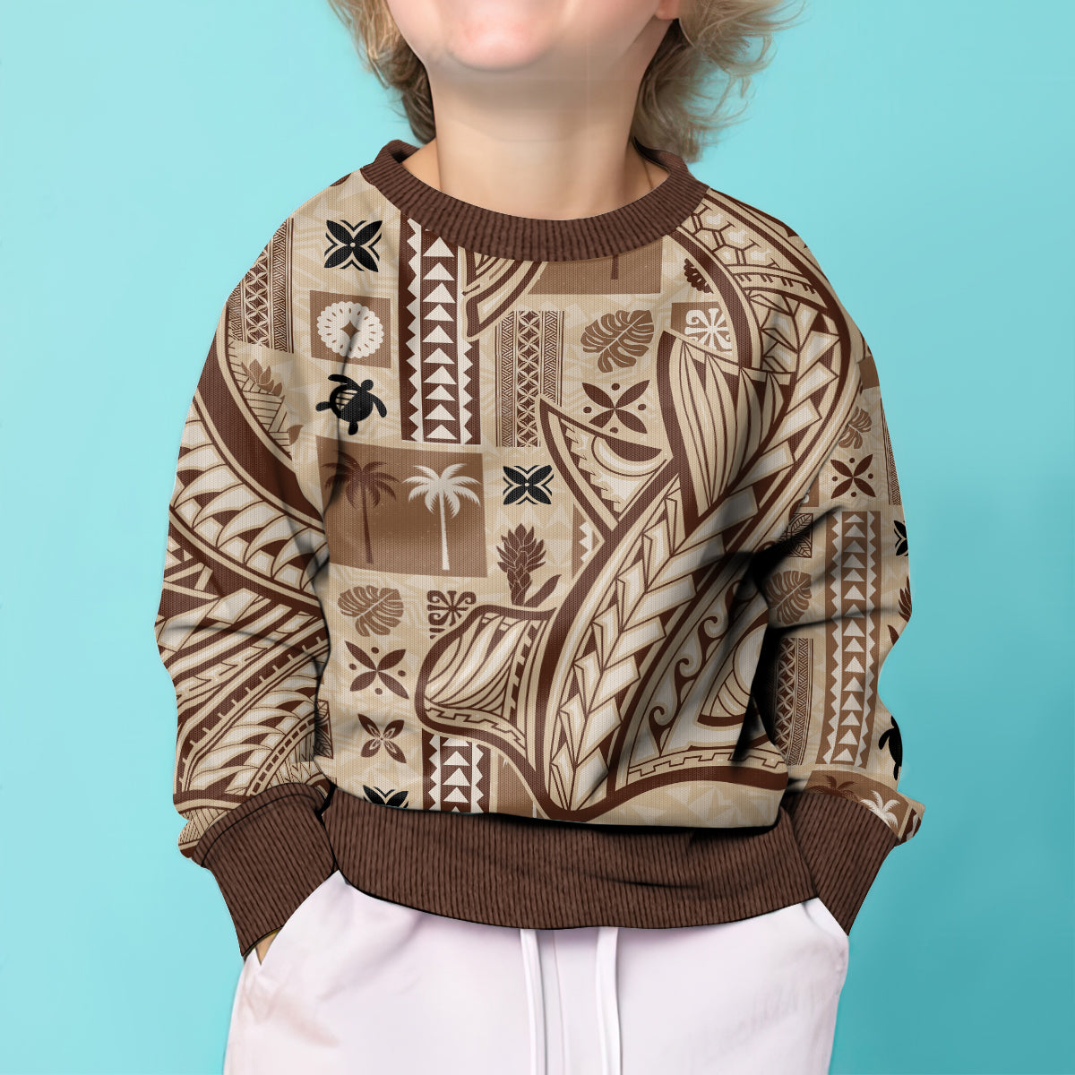 Samoa Tapa Kid Ugly Christmas Sweater Siapo Mix Tatau Patterns LT7 - Polynesian Pride