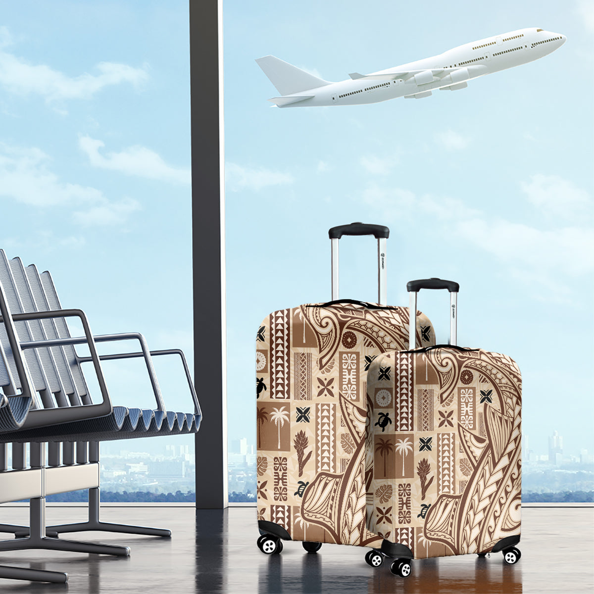 Samoa Tapa Luggage Cover Siapo Mix Tatau Patterns LT7 - Polynesian Pride