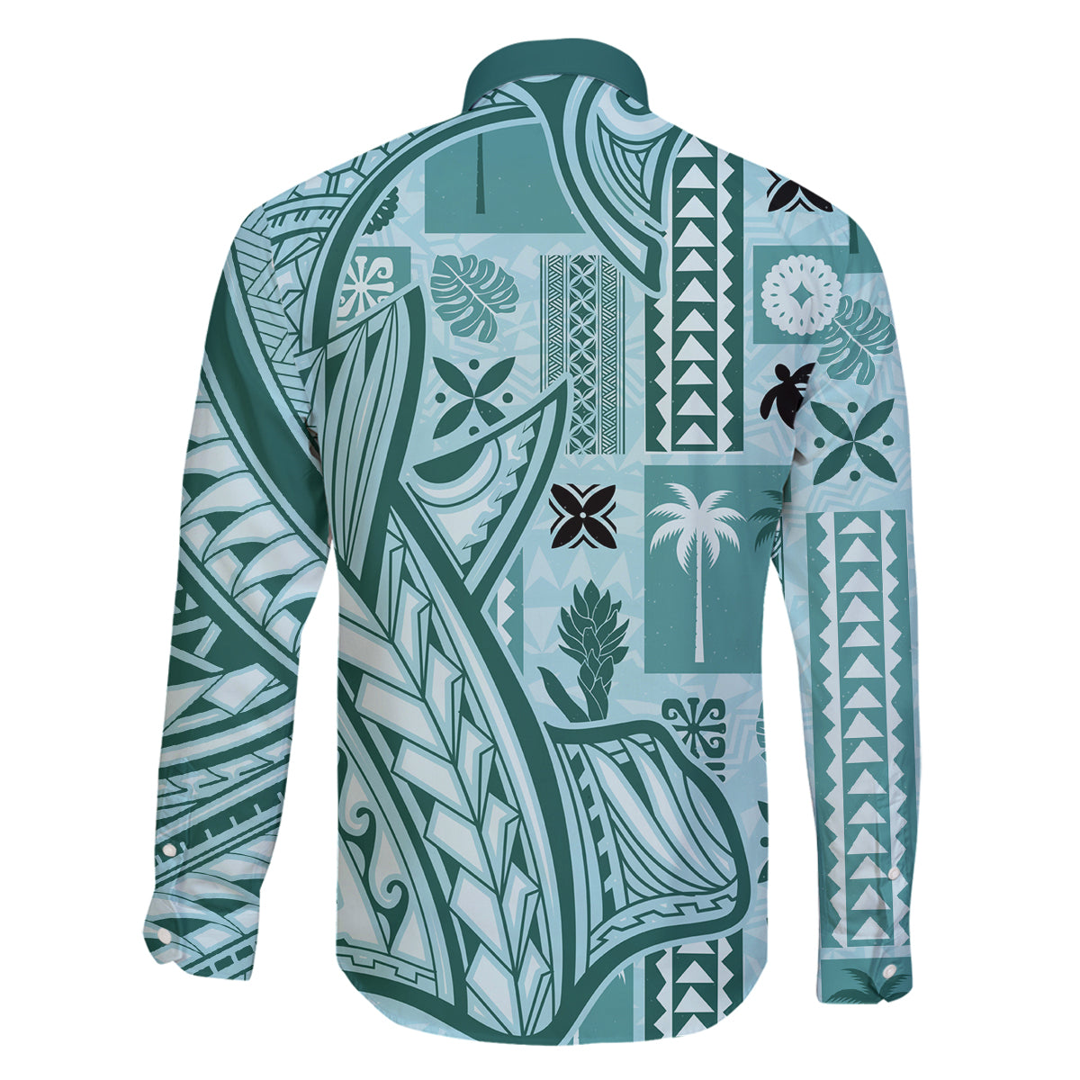 Samoa Tapa Family Matching Off Shoulder Short Dress and Hawaiian Shirt Siapo Mix Tatau Patterns - Teal LT7 - Polynesian Pride