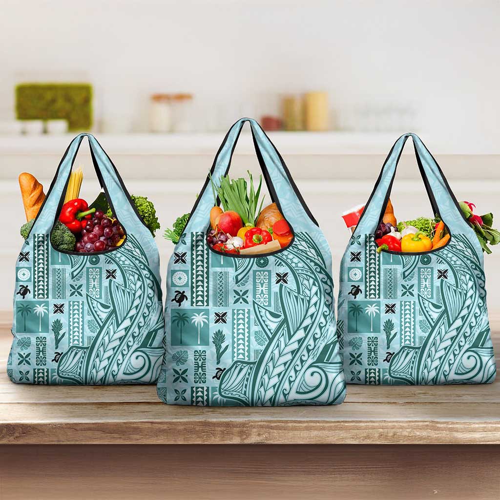 Samoa Tapa Grocery Bag Siapo Mix Tatau Patterns - Teal