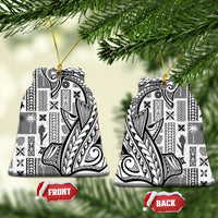 Samoa Tapa Ceramic Ornament Siapo Mix Tatau Patterns - White LT7 Bell Flake White - Polynesian Pride