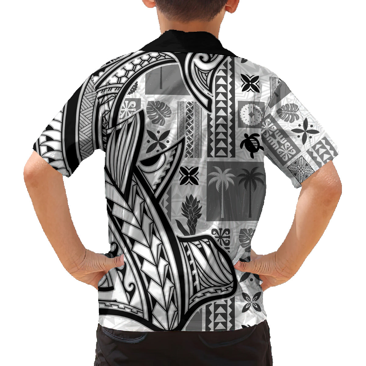 Samoa Tapa Family Matching Off Shoulder Maxi Dress and Hawaiian Shirt Siapo Mix Tatau Patterns - White LT7 - Polynesian Pride