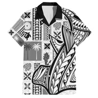 Samoa Tapa Family Matching Off Shoulder Maxi Dress and Hawaiian Shirt Siapo Mix Tatau Patterns - White LT7 Dad's Shirt - Short Sleeve White - Polynesian Pride