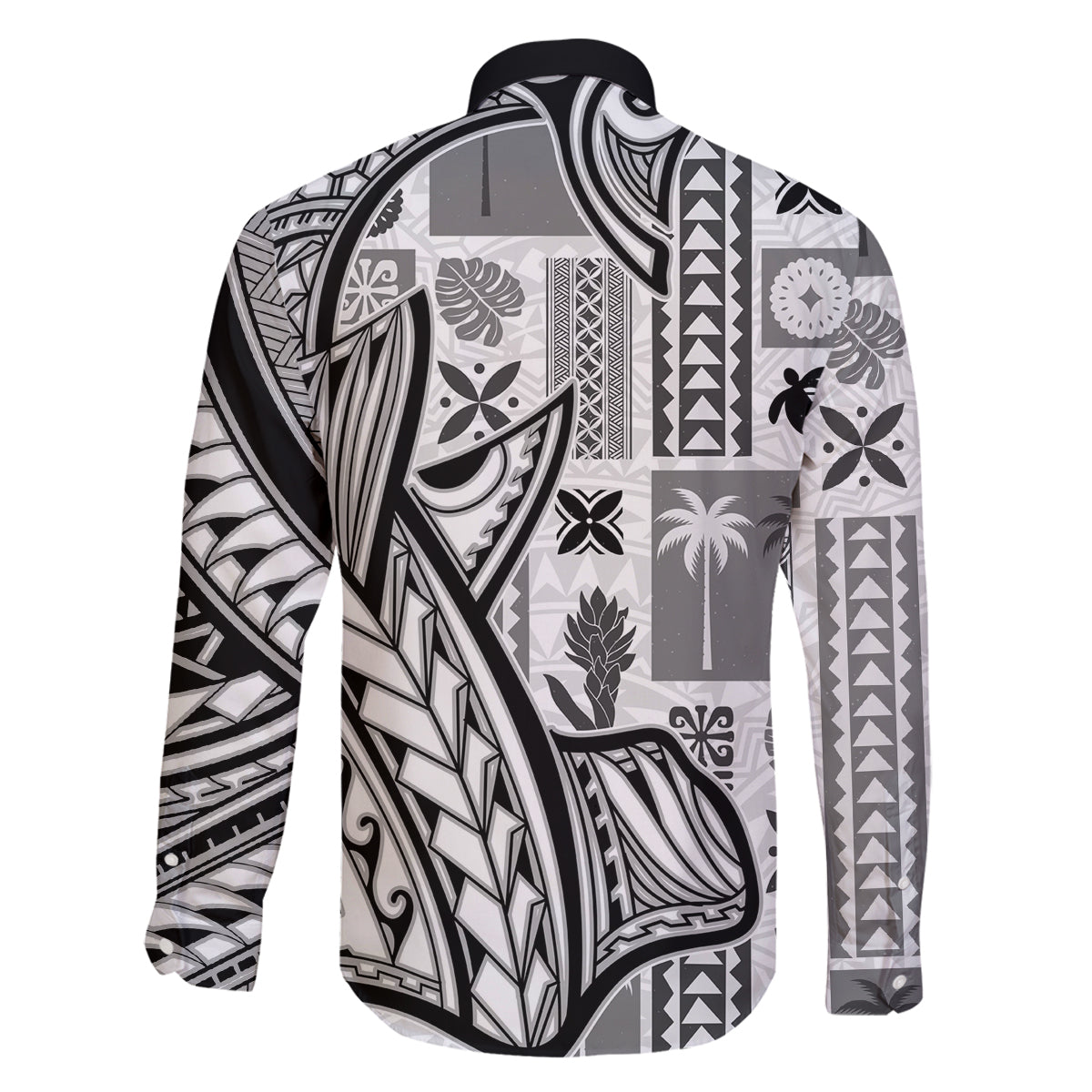 Samoa Tapa Family Matching Off Shoulder Maxi Dress and Hawaiian Shirt Siapo Mix Tatau Patterns - White LT7 - Polynesian Pride