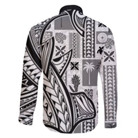 Samoa Tapa Family Matching Off Shoulder Maxi Dress and Hawaiian Shirt Siapo Mix Tatau Patterns - White LT7 - Polynesian Pride