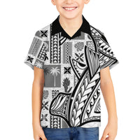 Samoa Tapa Family Matching Off Shoulder Maxi Dress and Hawaiian Shirt Siapo Mix Tatau Patterns - White LT7 Son's Shirt White - Polynesian Pride