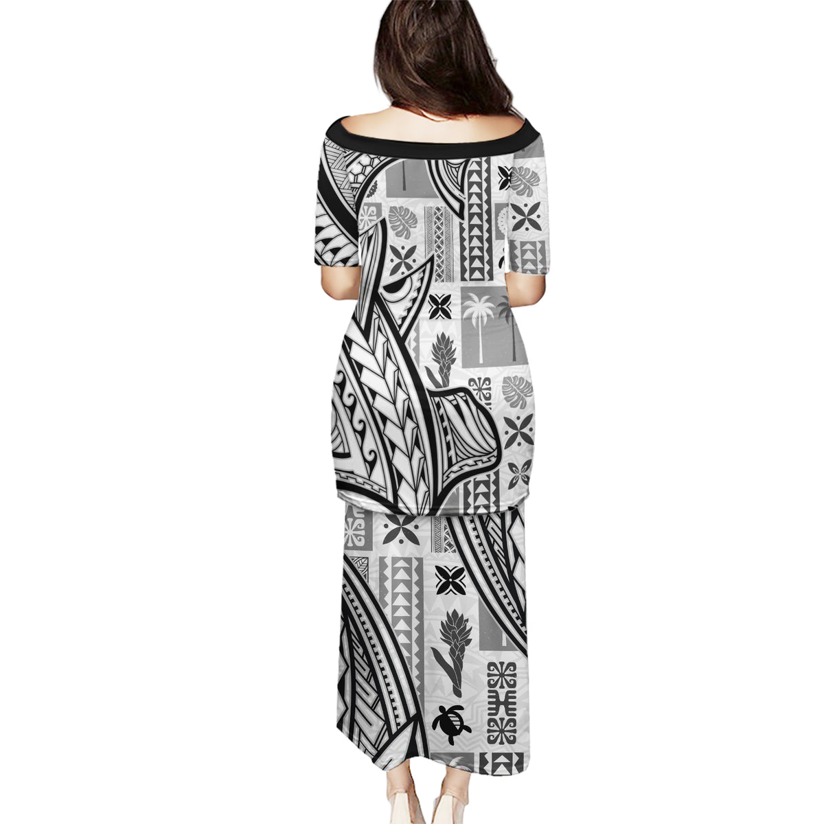Samoa Tapa Puletasi Siapo Mix Tatau Patterns - White LT7 - Polynesian Pride