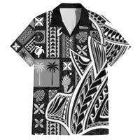 Samoa Tapa Family Matching Short Sleeve Bodycon Dress and Hawaiian Shirt Siapo Mix Tatau Patterns - Black LT7 Dad's Shirt - Short Sleeve Black - Polynesian Pride