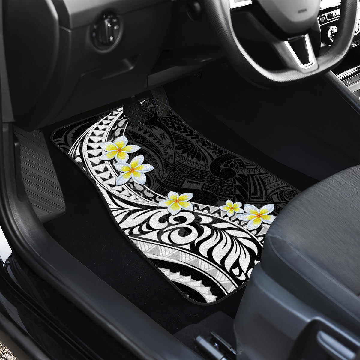 Hawaii Aloha Car Mats Plumeria Vintage - Black LT7 - Polynesian Pride