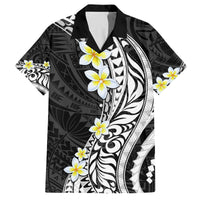 Hawaii Aloha Family Matching Off Shoulder Long Sleeve Dress and Hawaiian Shirt Plumeria Vintage - Black LT7 Dad's Shirt - Short Sleeve Black - Polynesian Pride