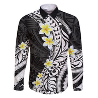 Hawaii Aloha Family Matching Puletasi Dress and Hawaiian Shirt Plumeria Vintage - Black LT7 Dad's Shirt - Long Sleeve Black - Polynesian Pride