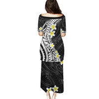 Hawaii Aloha Family Matching Puletasi Dress and Hawaiian Shirt Plumeria Vintage - Black LT7 - Polynesian Pride