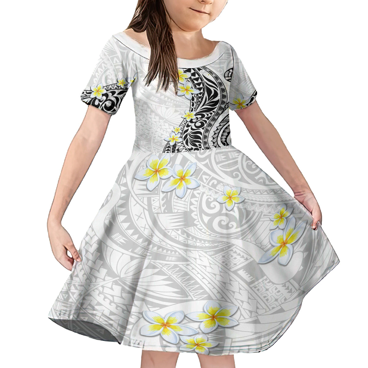 Hawaii Aloha Family Matching Tank Maxi Dress and Hawaiian Shirt Plumeria Vintage - White LT7 Daughter's Dress White - Polynesian Pride