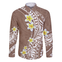 Hawaii Aloha Family Matching Off Shoulder Maxi Dress and Hawaiian Shirt Plumeria Vintage - Brown LT7 Dad's Shirt - Long Sleeve Brown - Polynesian Pride