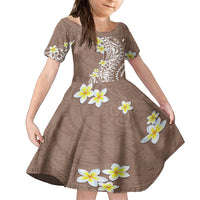 Hawaii Aloha Family Matching Tank Maxi Dress and Hawaiian Shirt Plumeria Vintage - Brown LT7 Daughter's Dress Brown - Polynesian Pride