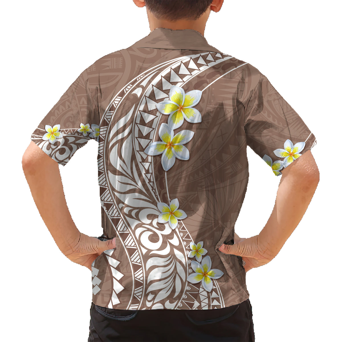 Hawaii Aloha Kid Hawaiian Shirt Plumeria Vintage - Brown LT7 - Polynesian Pride