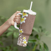 Hawaii Aloha Tumbler With Handle Plumeria Vintage - Beige