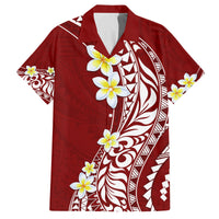 Hawaii Aloha Family Matching Off Shoulder Long Sleeve Dress and Hawaiian Shirt Plumeria Vintage - Crimson LT7 Dad's Shirt - Short Sleeve Crimson - Polynesian Pride