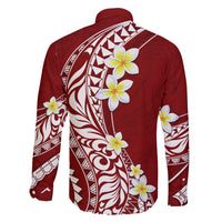 Hawaii Aloha Family Matching Off Shoulder Long Sleeve Dress and Hawaiian Shirt Plumeria Vintage - Crimson LT7 - Polynesian Pride