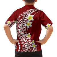 Hawaii Aloha Family Matching Tank Maxi Dress and Hawaiian Shirt Plumeria Vintage - Crimson LT7 - Polynesian Pride